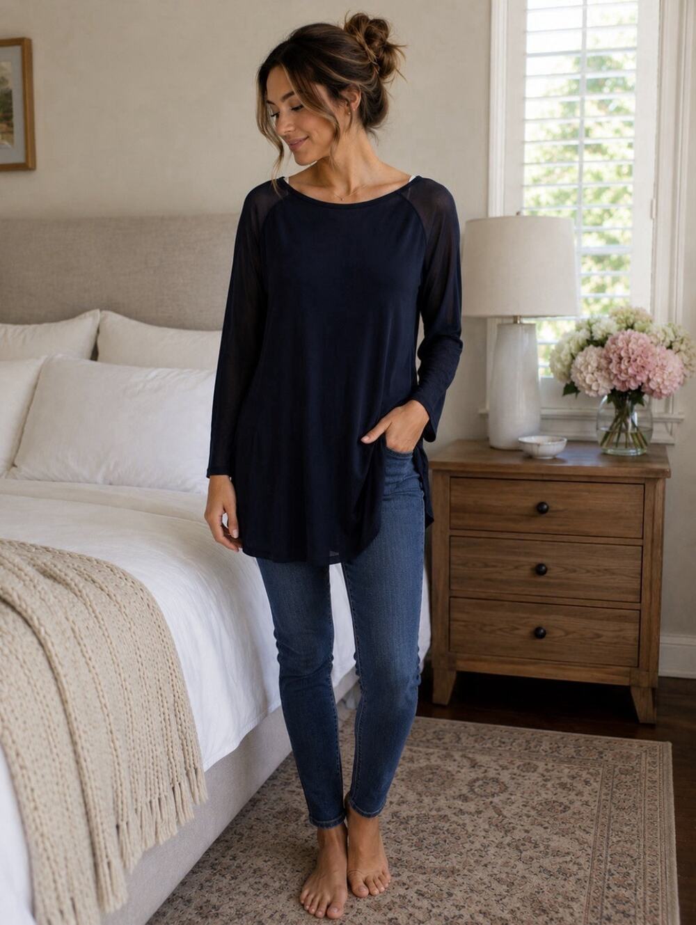 XCVI blue Embroidered Tunic Sz M As Is